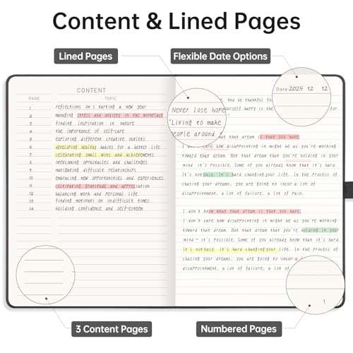 Image of EMSHOI Lined Journal Notebook, 192 Numbered Pages, A5 Size (5.7'' x 8.3'')