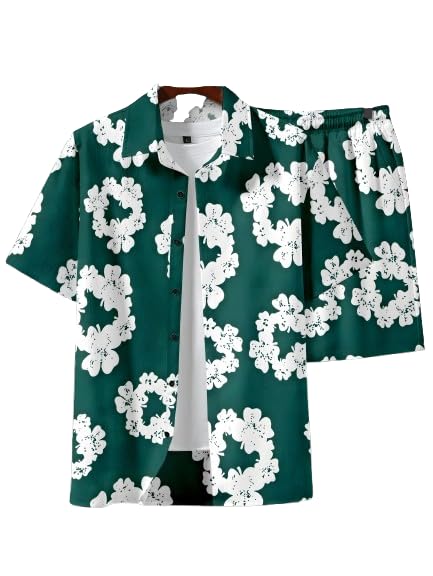 Men’s Printed Co-Ord Set | Plus Size Casual Shirt & Shorts Set | Nightwear Pajama Suit, Loungewear, Beachwear & Vacation Outfit Design No ME_NS JIO Green-picture-34