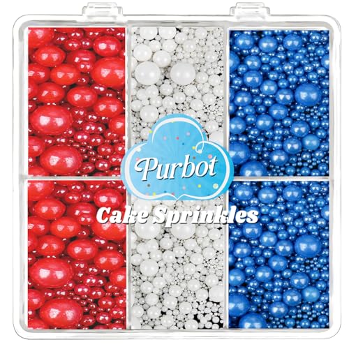 Image of Red White and Blue Pearl Sprinkles for Baking Edible, 4th of July Sprinkles, Patriotic Sprinkles with 4 Sizes Sugar 130g /4.6oz, Cupcake, Ice Cream, Donuts, Macaron Toppings Supplies (2mm, 4mm, 7mm, 1cm)