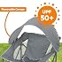 Bright Starts Pop N Chill Baby Chair Travel Seat, Indoor/Outdoor Use, Portable Infant Seat with Removable UPF 50+ Canopy, Grey, 0-6 Months
