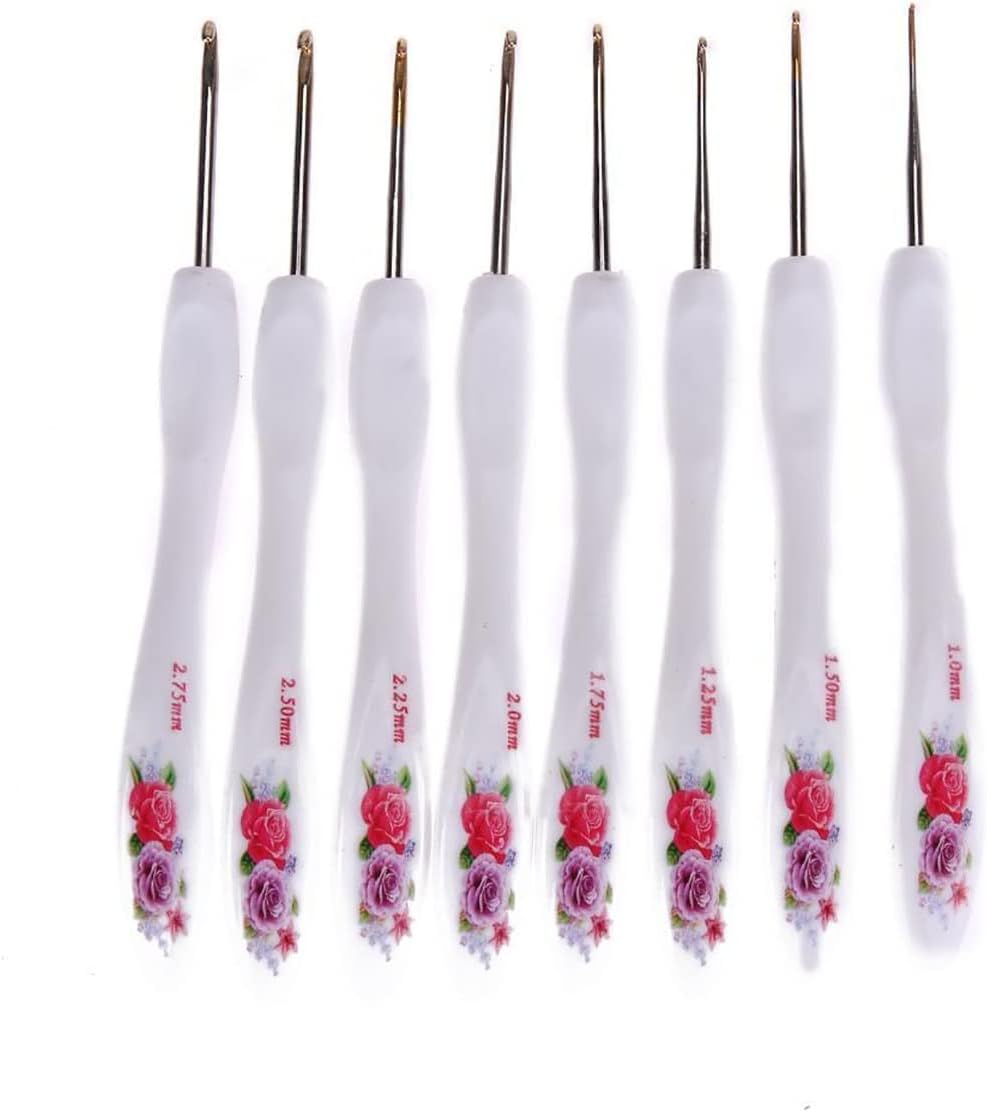 JX-LCLYL 8pcs New Soft Handle Flower Aluminium Crochet Hook Knitting Needles Set 1~2.75mm