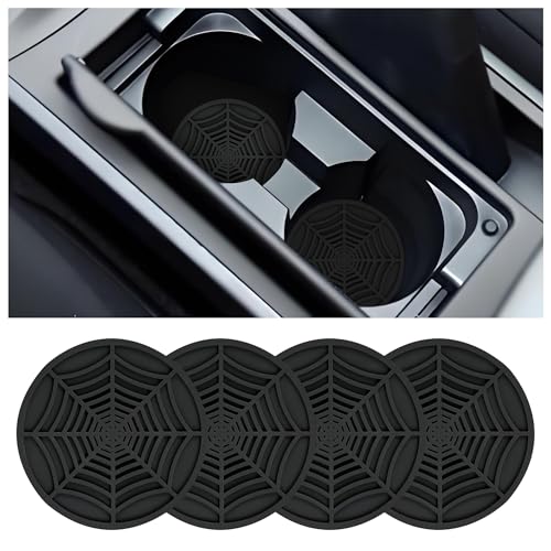4PCS Silicone Car Coasters for Cup Holders,Spider Web Non-Slip Car