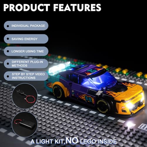 BrickBling LED Lights Compatible with Lego Speed Champions NASCAR Next Gen Chevrolet Camaro ZL1, Creative Light Kit Compatible with Lego 76935 (No Model)