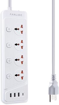 FANLIDE Universal Power Strip with USB C, 6.5ft Long Power Cord, 4 Outlets Power Strips with Surge Protection, 4 USB Ports Desktop Charging Station3 USB-A & 1 USB-C