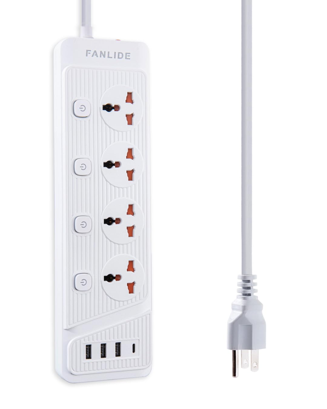 FANLIDE Universal Power Strip with USB C, 6.5ft Long Power Cord, 4 Outlets Power Strips with Surge Protection, 4 USB Ports Desktop Charging Station(3