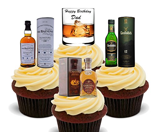 Made4You Lot de 24 décorations comestibles pour gâteaux Inscription Happy Birthday Dad, Whisky Amoureux
