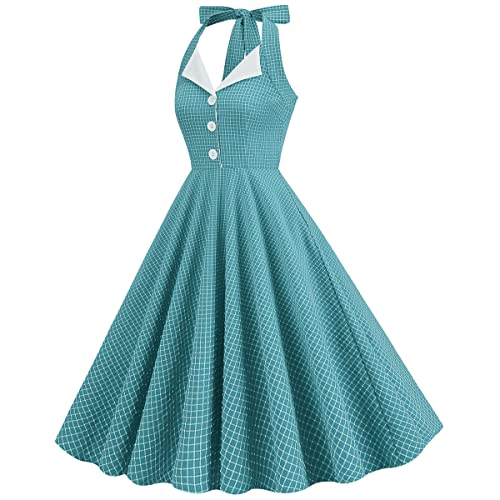 Image of Women Vintage Spaghetti Strap Cami 1950s Polka Dot Rockabilly Swing Dress Casual Boho Floral Print Cocktail Tea Party Dress