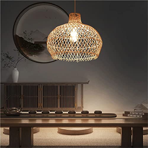 Lámpara colgante de ratán E27 tejida a mano con cable ajustable beige 6