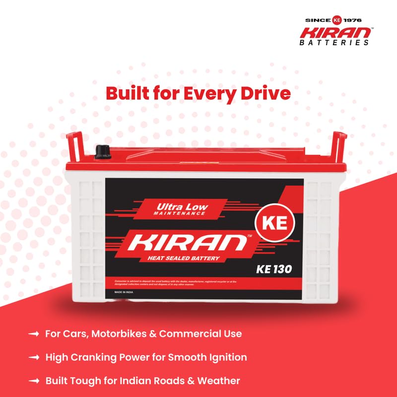 Image of KIRAN BATTERIES 12V 130Ah Commercial Battery | Advance Battery for Home, Office, Shop & Industrial Use | Long Backup & Low Maintenance High Performance | Leak Resistant | 60 Months Warranty