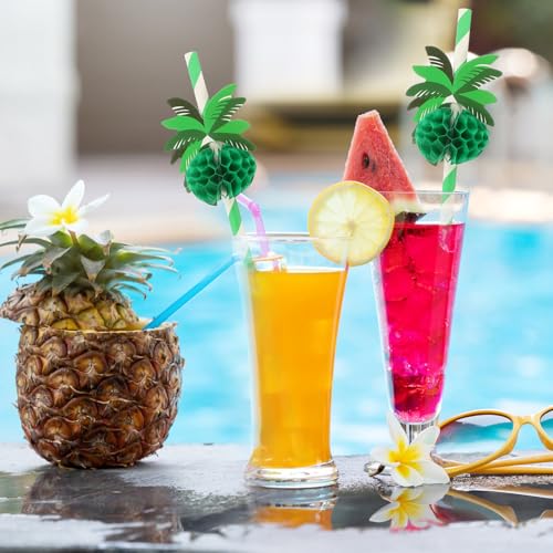 50 pitillos de papel verde para fiestas hawaianas miniatura 6