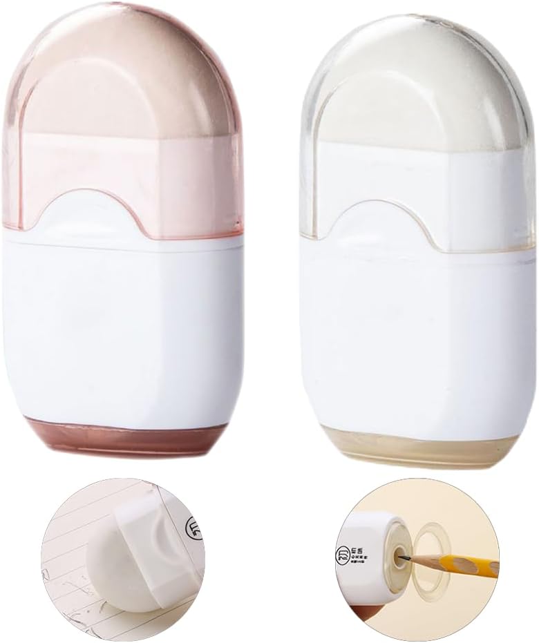 2 Pcs Manual Pencil Sharpener with Eraser Pencil Sharpener with Container Mini 2-in-1 Pencil Sharpener Manual Pencil Sharpeners for Adults School Home Office Supplies (White)