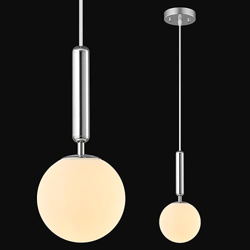Miniatura 32 de 9-Lights Gold Chandelier with Milk White Glass Mid Century Modern Globe Pendant Light for Foyer Living Room Entryway Hallway Oro (vidrio de