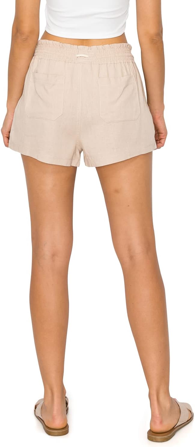 Cali1850 Women's Casual Linen Shorts - Drawstring Smocked Waist Oceanside Lounge Beach Printed Pants with Pockets - Image 4
