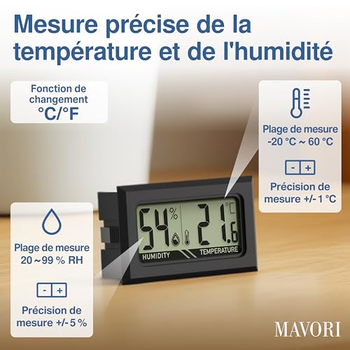 MAVORI® 5 pcs. Mini thermomètre hygromètre intérieur petit thermometre digital : Mesure précise de l'humidité intérieure et thermometre interieur pour la mesure de la température et de l'humidité – vue 2