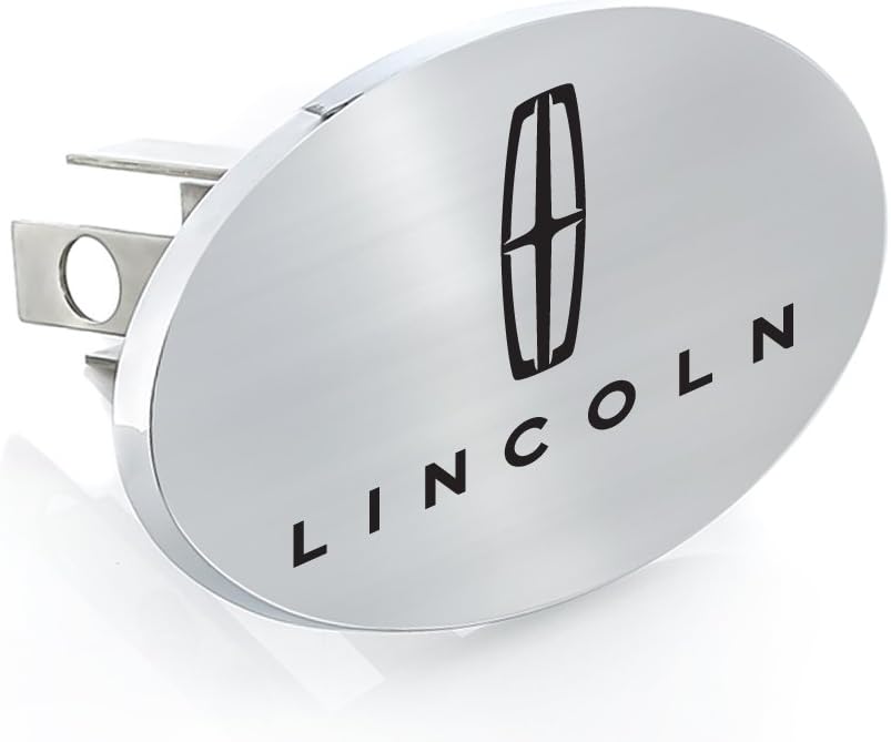 Lincoln Metal Trailer Hitch Cover Plug with Lincoln Logo and Script (1.25 Inch Post)