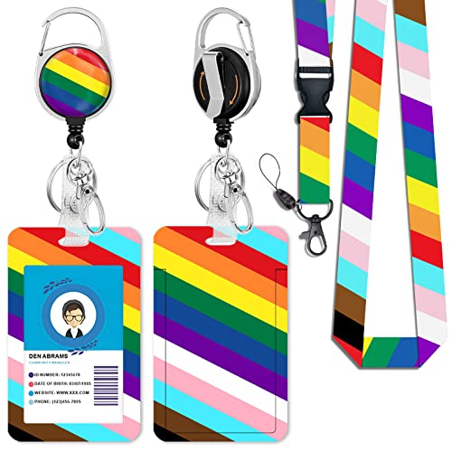 Id Badge Holder With Breakaway Lanyard, Retractable Badge Reel Heavy Duty, Lanyards For Id Badges Ajustable, Rainbow Flag #TOP13