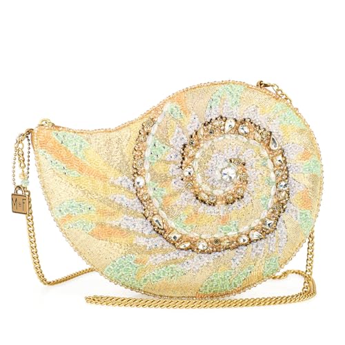 Mary Frances Down By the Sea Beaded Crossbody Handbag Shell Evening Bag with Removable Chain Strap, Multicolor