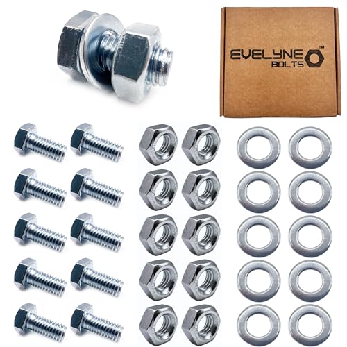 Nut, Bolt & Form A Washer Set. 10 pack, M10x20 Bolts, M10 Nuts & M10 Form A Washers, Silver, M10x20 Bolts, M10 Nuts