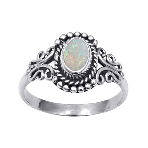 NILOY Opal Gemstone 925 Sterling Silver Handmade Ring For Men And Women All UK Size Ring Boho Silver Ring Jewelry PGR-017AE_P 1/2