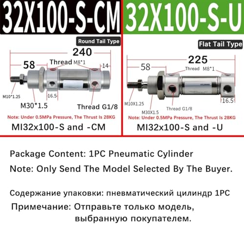 Cylindre pneumatique MI32-100-S compact à piston plat pour espace restreint - 2