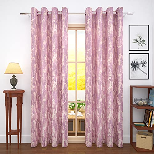 Image of Story@Home Bloom Collection Jacquard Lavish and Modern Rich Textured Solid 2 Piece Eyelet Ring top Door Curtain for Bedroom and Hall - 7 Feet, Textured Pink