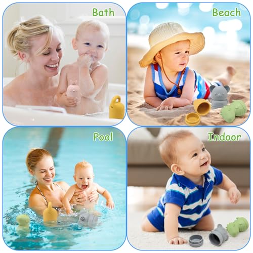 BelleStyle Badewannenspielzeug Badespielzeug Baby Silikon Badetiere, 4er Set Wasserspielzeug Spritztiere Schimmelfrei Badewanne Spielzeug Geschenke für Kinder Babys Kleinkinder ab 1 2 3 4 Jahr