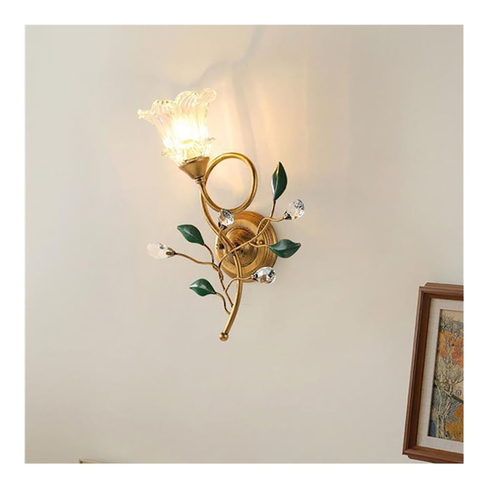 OZBMA Antique Floral Wall Lamp Vintage Glass Flower Sconce Farmhouse Hallway Light Fixtures for Bedroom Bedside Living Room Balcony(42cm/16.5in Left) (size_name 42cm/16.5in Left)