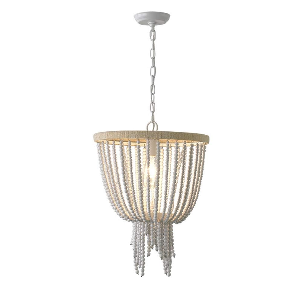 Lustre bohème en perles de bois avec suspension réglable pour 1 ampoule