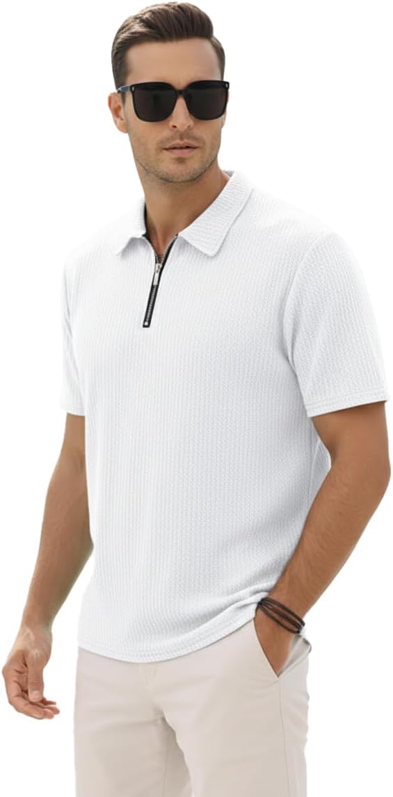 madfrog Men’s Solid Zip Polo Neck Half Sleeve Cotton Blend T-Shirt – Comfortable, Lightweight & Breathable Regular Fit Casual Top for Work, Travel & Everyday Wear