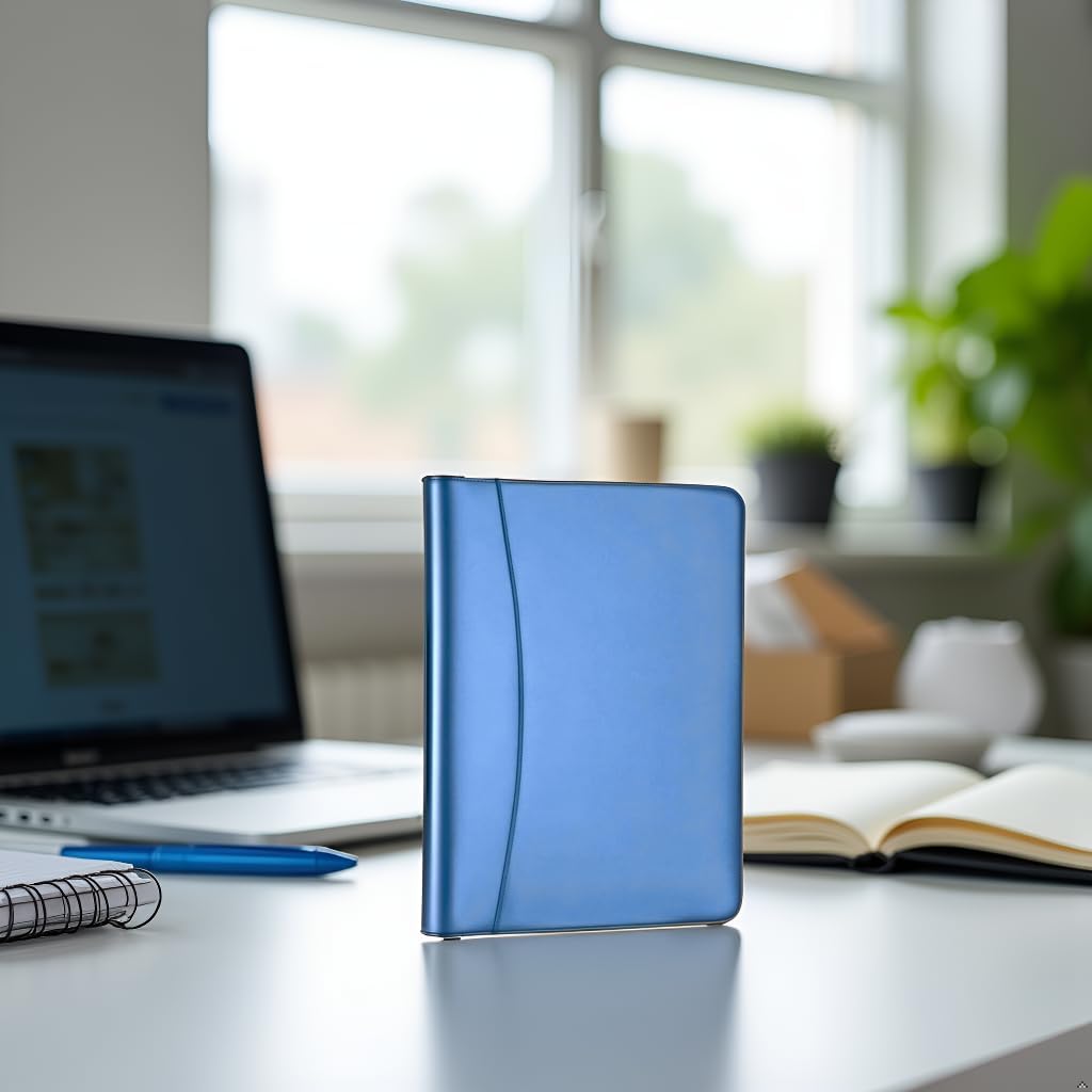 Professional Padfolio with Solar Calculator - Letter Size Writing Portfolio Organizer with Zipper Closure, Multiple Pockets for Tablet, Notepad, Pens & Business Cards, Ideal for Work & School (Blue)