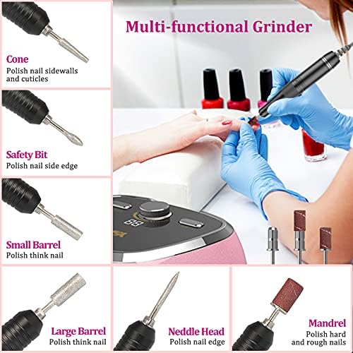 Electric Nail Files, YaFex Professional Nail Drill Machine for Acrylic Nails with LED Lamp, Electric Manicure/Pedicure File with 6 Drill Bits and Dual USB Outputs