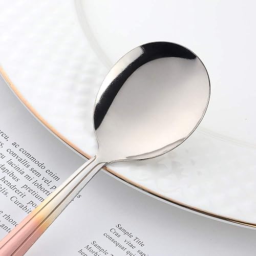 Miniatura 9 de Juego de cubiertos de cuchara redonda de 12 piezas, cucharas redondas de 5.8 pulgadas, color plateado