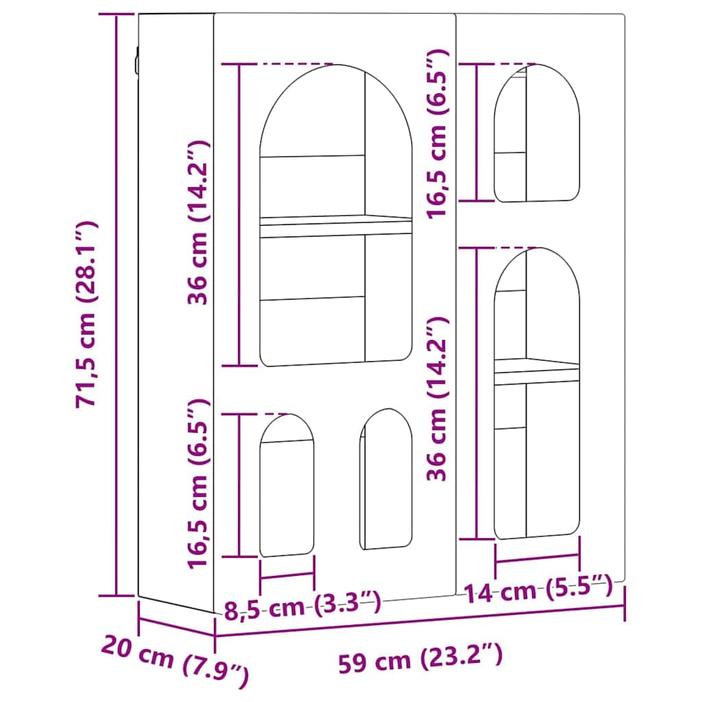 ELST - Armadio pensile bianco lucido, 59 x 20 x 71,5 cm, in legno con 6 ripiani da parete, versatile per cucina, corridoio, soggiorno