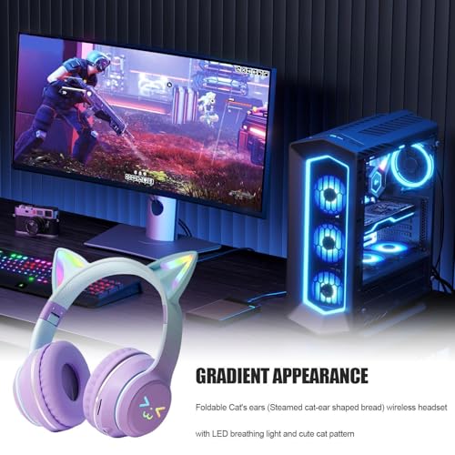 Casque de jeu avec oreilles de chat sans fil LED dégradé - 3