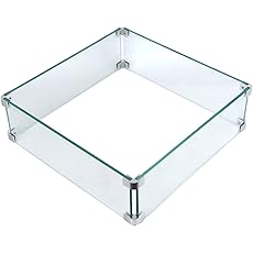 Fire Pit Wind Guard, 17.5" x 17.5" x 6" Tempered Glass, Modern Style, Transparent