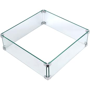 Fire Pit Wind Guard, 17.5" x 17.5" x 6" Tempered Glass, Modern Style, Transparent