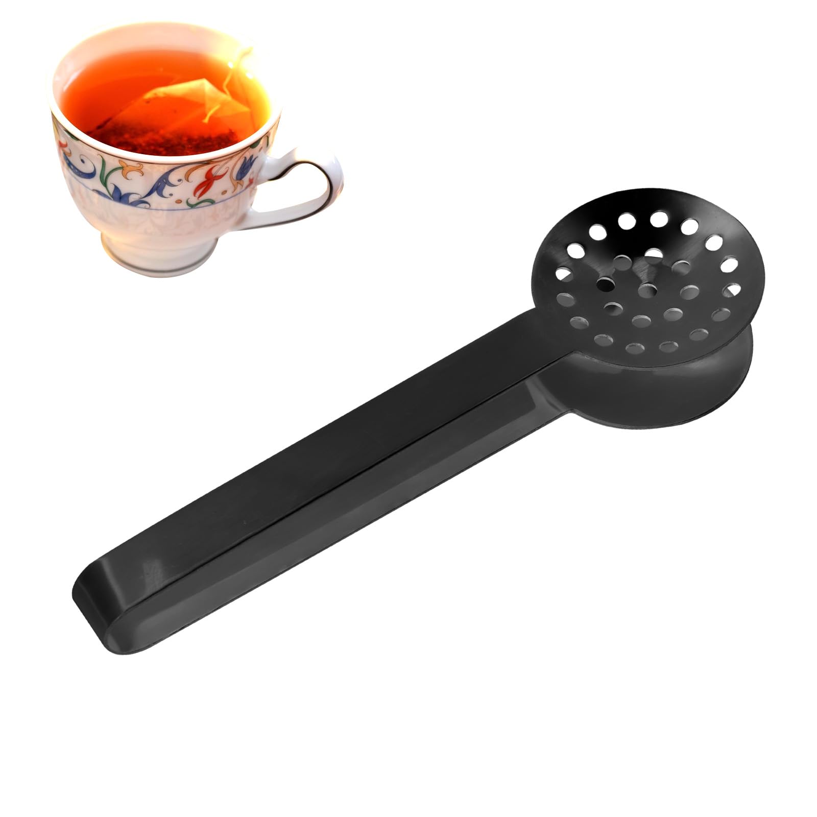 Tea Bag Squeezer Tongs, Teabag Squeezer Spoon Stainless Steel Teabag Strainer Dispenser Gripper Picker Accessories Kitchen Tools Gadgets for Tea Drinkers Gifts Supplies(Black)