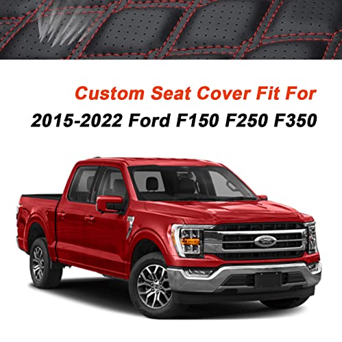 Huidasource Seat Covers, Faux Leather Front & Rear Truck Seat Covers 5 Pieces, Waterproof Seat Cushion Cover Custom Fit For Ford F150 F250 F350 F450 2015-2022 (Full Set/Black&Blue) #TOP7