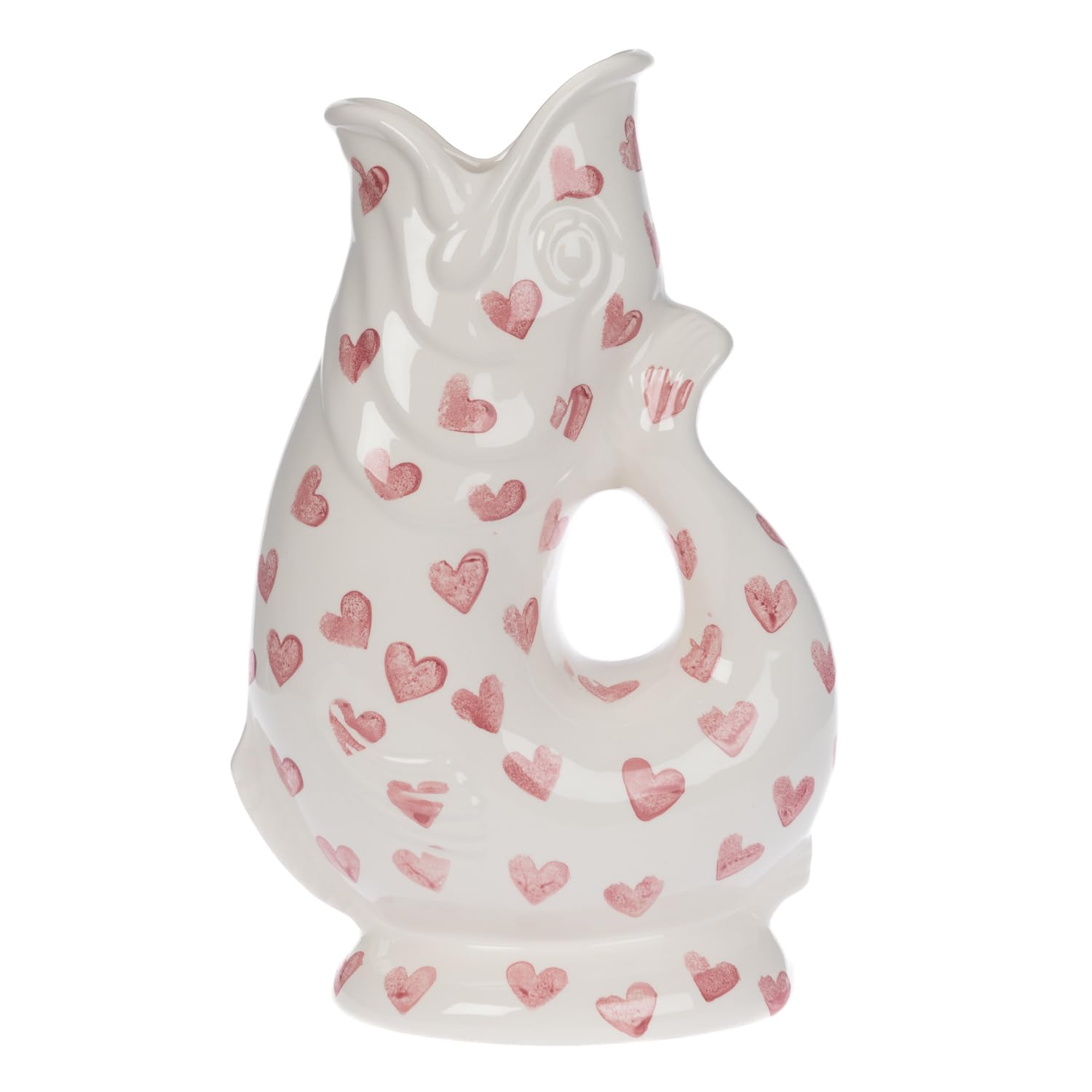 Gurgly Iconic Hand Sponged Hearts Glug Jug Large 28cm 1.4L – Fish Water Jug, Decorative Fish Vase, Ornament, Carafe