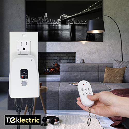 Teklectric Indoor Remote Control Outlet With Countdown Timer, 100 Ft Range Wireless Auto Shut Off Safety Outlet For Appliances & Electrical Devices, Christmas Lights - 1000 Watt 15A Heavy Duty #TOP5