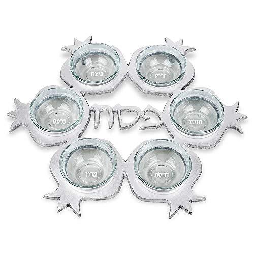Placa de Pascua con platos de cristal y base de aluminio brillante plata 6