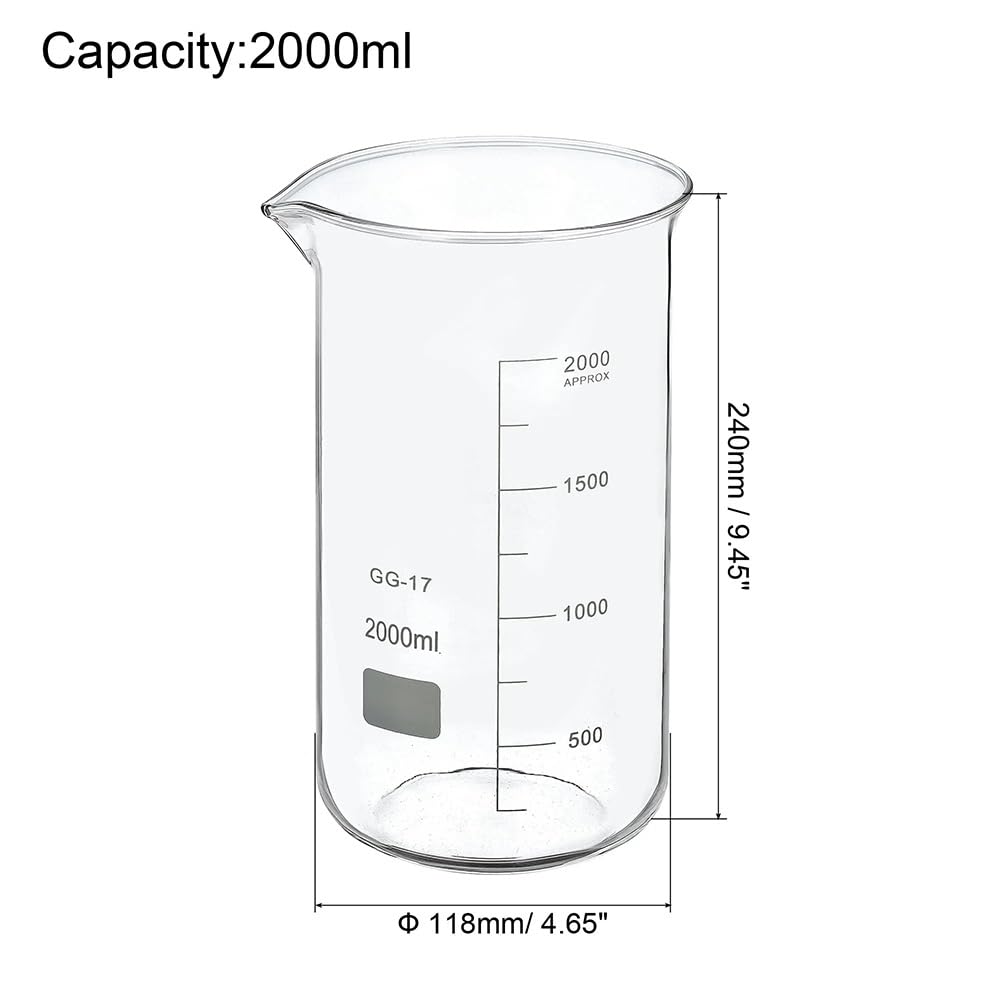 Becherglas aus Borosilikatglas, Messbecher aus Borosilikatglas, Laborbecher, 50–2000 ml, hitzebeständig(2000ml)