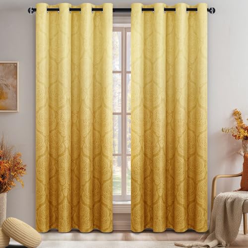 DWCN Fall Ombre Blackout Curtains for Bedroom - Damask Patterned