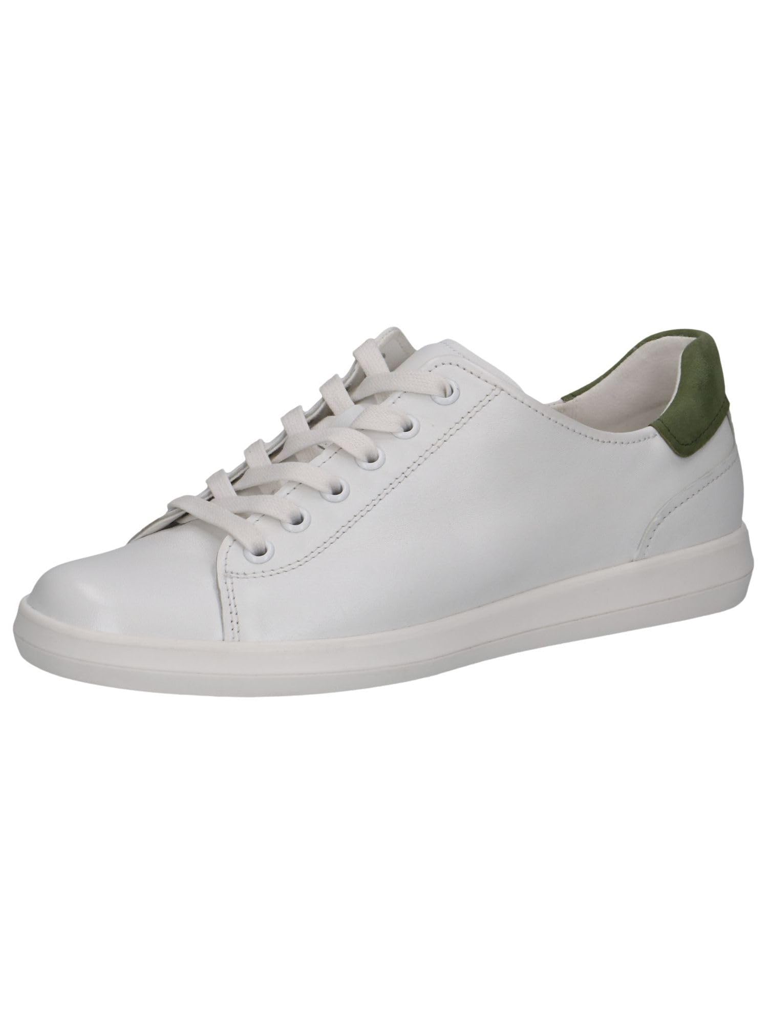 CAPRICE Women's Flat Leather Sneakers Low Top, White (White/Green), 6.5 UK