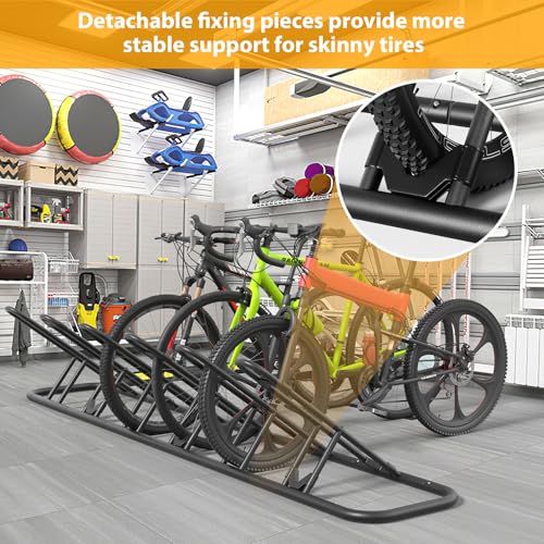 Image of Mr IRONSTONE Floor Bike Rack for Garage, Indoor Outdoor Bicycle Storage Stand, Bike Parking Rack for Mountain, Road & Kids Cycles (Black, 6 Bike)