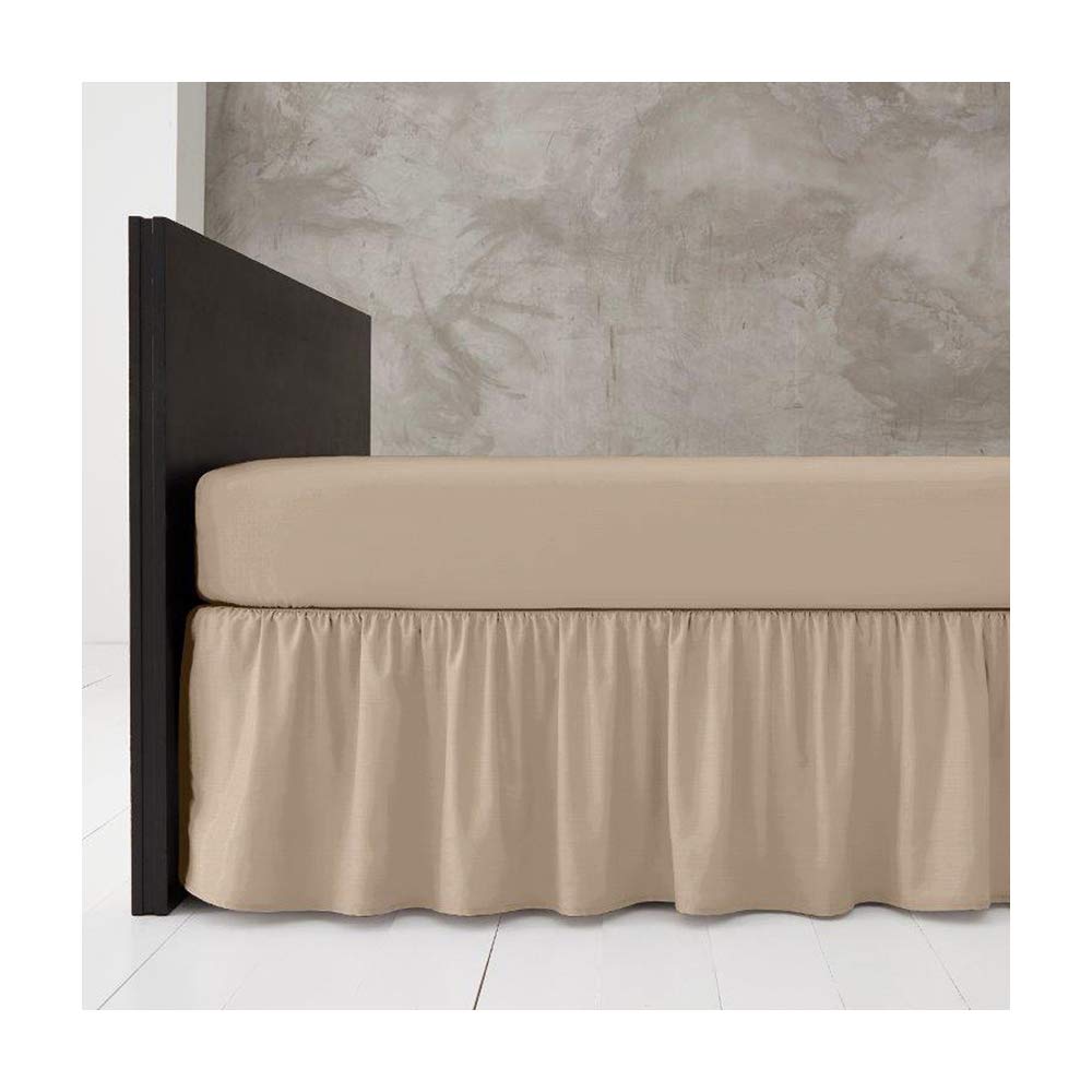 Poly Cotton Base Valance Bed Sheet Plain Dyed 16" Inches Drop Frilled King Size Platform Bedding, Natural