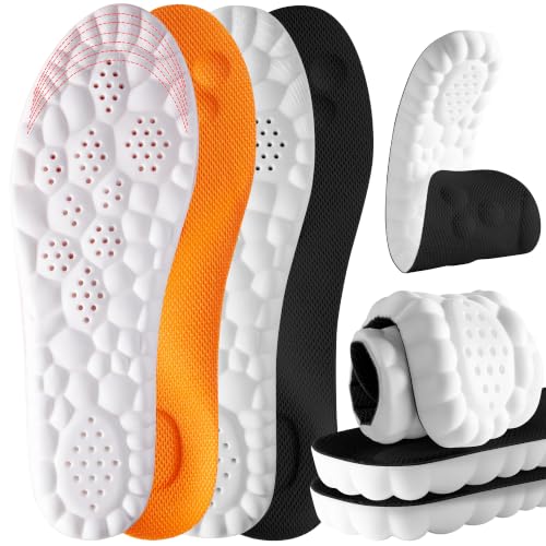 Image of 2 Pair 4D Cloud Steppers Insoles for Men and Women - Shock Absorption Inserts, Soft Anti-Fatigue, Relieve Foot Pain, Memory Foam Insoles for Shoes, Boots & Sneakers (Black & Orange)