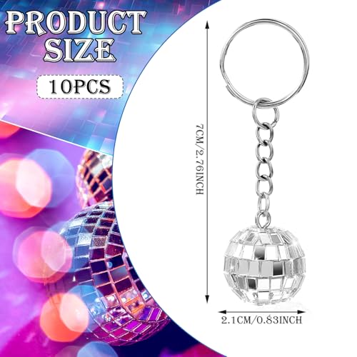 Tyqour 10 Stück Disco-Schlüsselanhänger, 70er-Jahre-Disco-Schlüsselanhänger, Silber Hängende Spiegelkugelanhänger Partyartikel für Halloween, Weihnachten, Party Deko