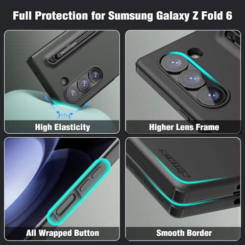 Image of Nillkin for Samsung Fold 6 Case with Built-in Compact Writing Pen, Superior Liquid Silicone & Wireless Charging & S Pen Holder Slot Protective Samsung Galaxy Z Fold6 Slim S Pen Phone Case, Green