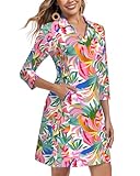 Soneven Women's 3/4 Sleeve Dress with Pockets UPF 50+ Sun Dress Breathable Quick Dry Beach Cover Ups